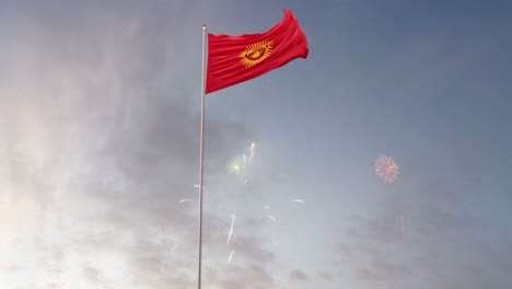 bandera de kirguistán con fuegos artificiales en el fondo
