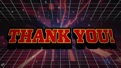 animation of thank you text over neon pattern on dark background