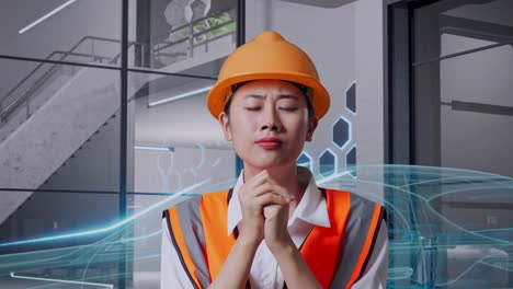 trabajador de la construcción preocupado en la oficina moderna