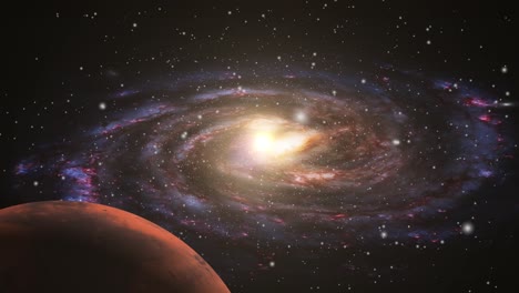 galaxy and a red planet in the great universe