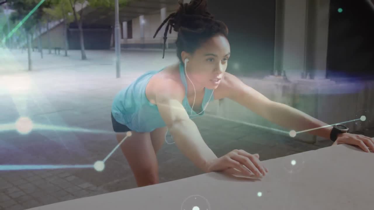 공원에서 스트레칭 운동을 하는 아프리카계 미국인 여성에 대한 연결 네트워크