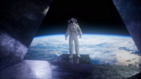 astronauta en la estación de observatorio espacial cerca de la tierra