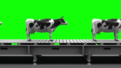 cows on the conveyor belt, 4k. seamless loop, green screen.