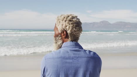 senior african american man looking away on sunny beach