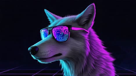 neon wolf in cyberpunk sunglasses
