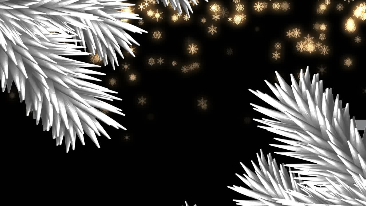 animación de ramas de abeto sobre la nieve que cae