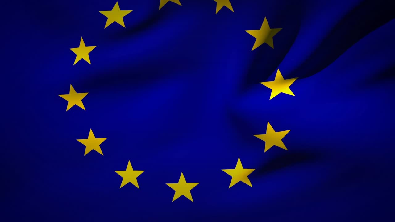 Animazione di elaborazione dati finanziari sulla bandiera dell'UE