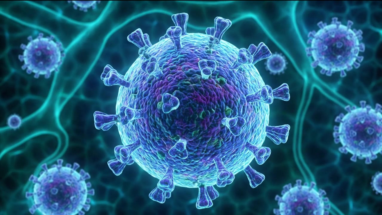 Vista detallada de una partícula de virus microscópica
