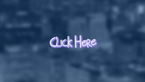 animación de clic aquí texto con flechas sobre fuera de foco cityscape