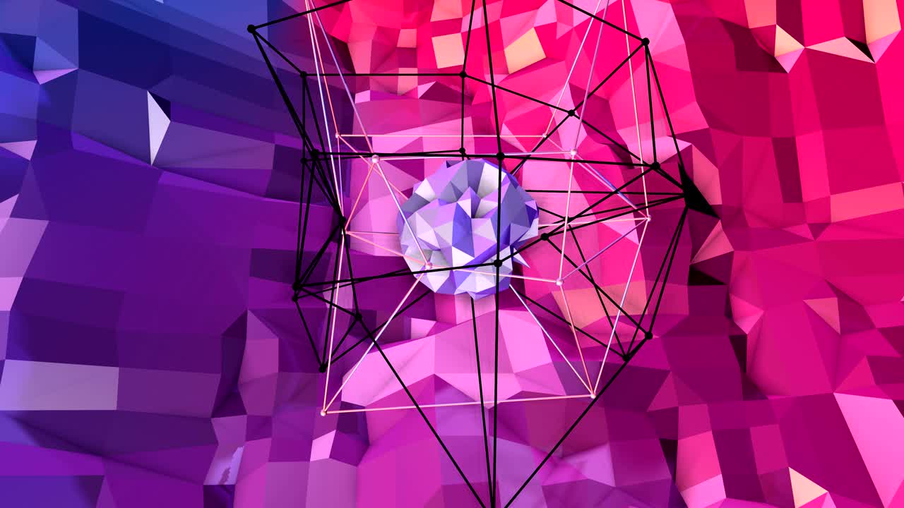 abstracto simple azul rojo baja poli superficie 3d como fondo cibernético. fondo de movimiento poli bajo geométrico suave con polígonos rojos azules puros. fondo de bucle sin costuras 4k fullhd con gradiente azul rojo