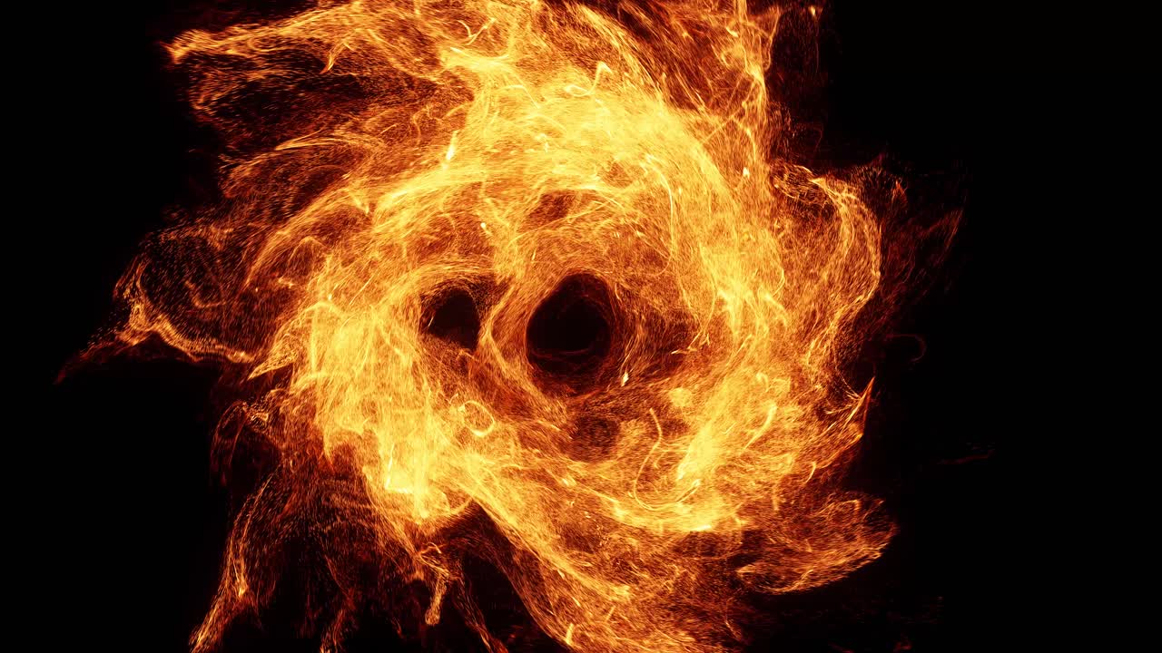 Dynamisk flammende energi, der hvirvler og udvider sig på sort baggrund