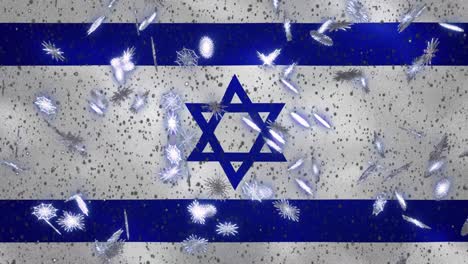 bandera israelí ondeando y nevada fondo cíclico para navidad y año nuevo, bucle