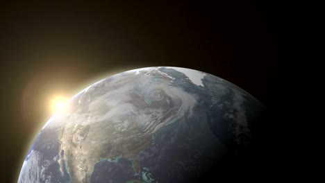 3d earth stylized spinning planet with lens flare sun