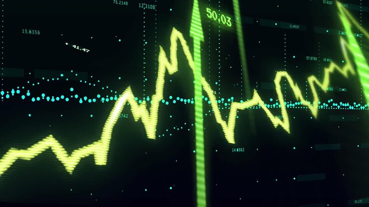Animation of financial data processing with arrow over black background