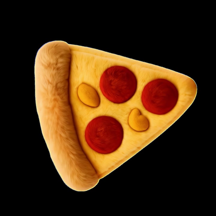 Rotating Furry Pizza Slice Animation on Black Background