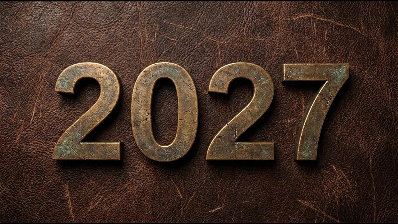 Metallic 2027 Year Numbers on Textured Leather Background