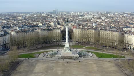 bordeaux france city panoramic from the angel of liberty girondins monument, aerial dolly in reveal shot