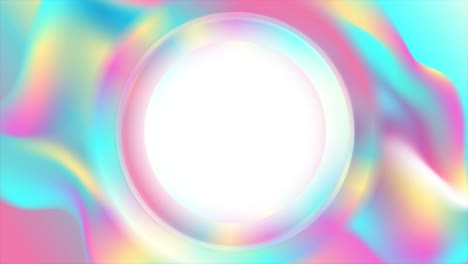 colorful holographic abstract liquid wavy motion background with white circle