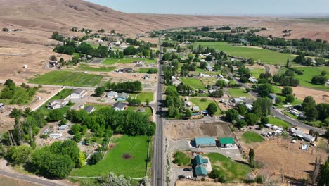 drone shot of a rural american town in washington state