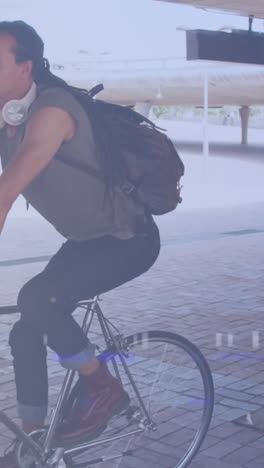 animación de puntos de luz sobre un hombre biracial en bicicleta