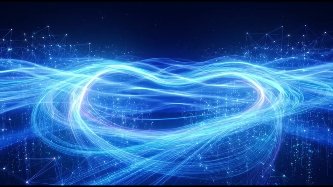 Abstract Blue Light Waves Forming a Glowing Heart Shape