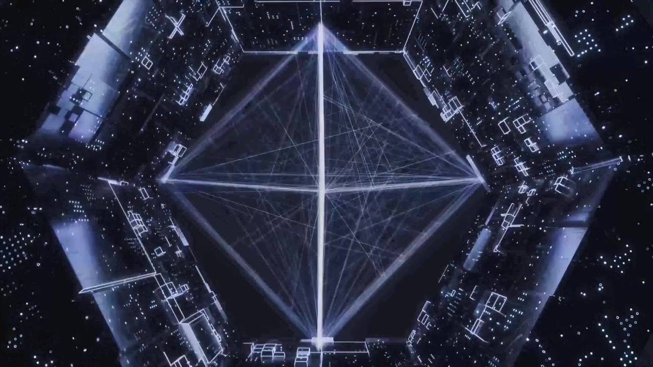 Abstract Digital Tunnel with Rotating Geometric Light Structure