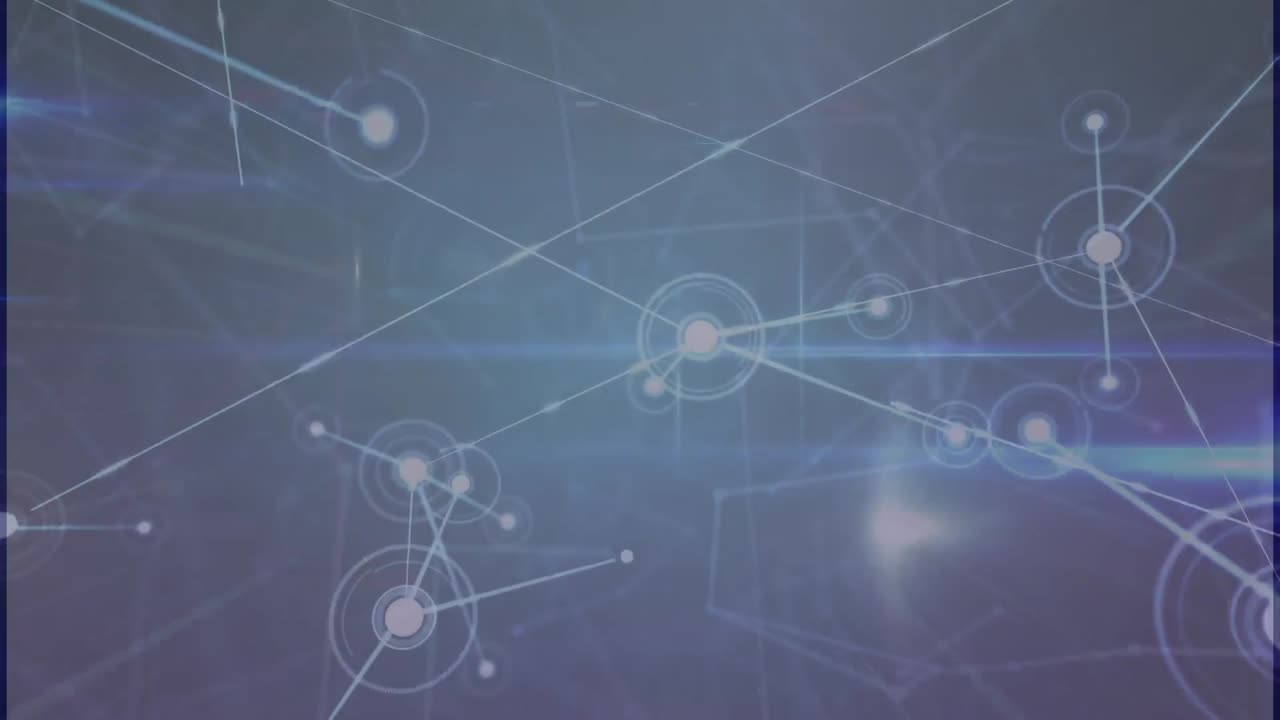 animación de la red de conexiones con puntos brillantes sobre fondo azul