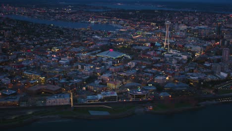 seattle center waterfront puget sound coast aerial helicopter angle