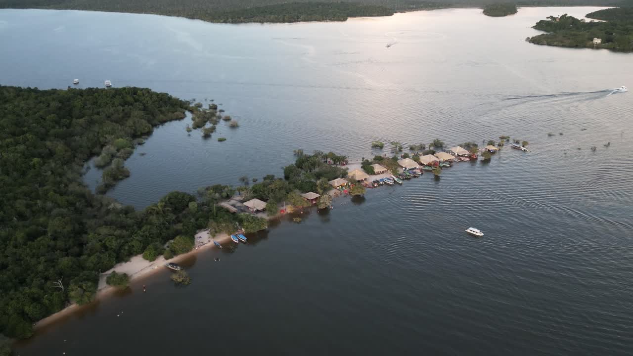 Aerial over alter do Chao Love Island during the rainy season in the State of Par&aacute;, Brazil amazon rainforest at sunset