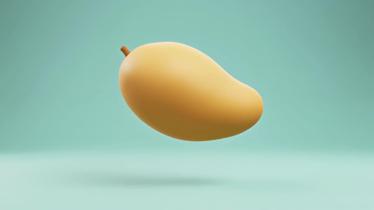 Animazione 3D minimalista di un mango giallo rotante