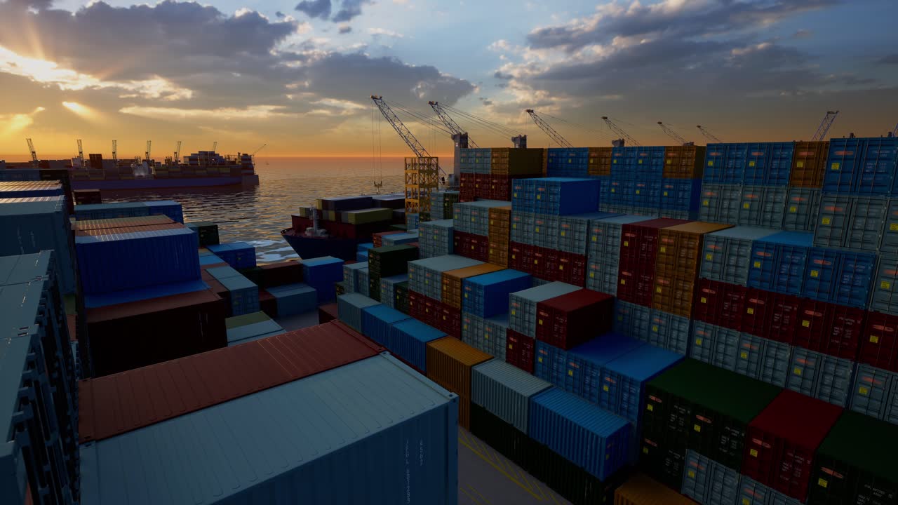 Containers In The Port, Shipping And Transportation Concept