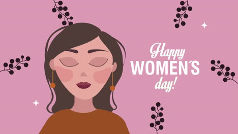 happy womens day card with woman and lettering