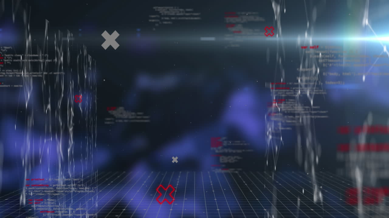 Animation of data processing and shapes on black background