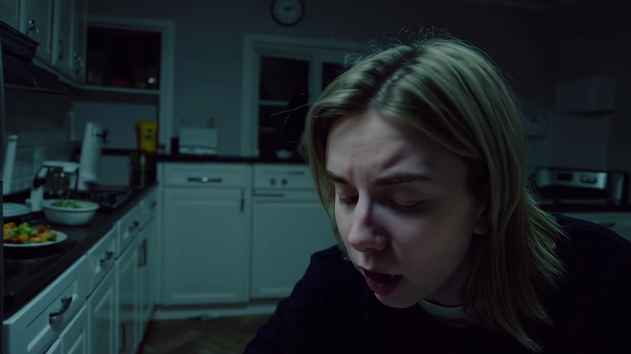 Woman Searching for Food in the Kitchen at Night