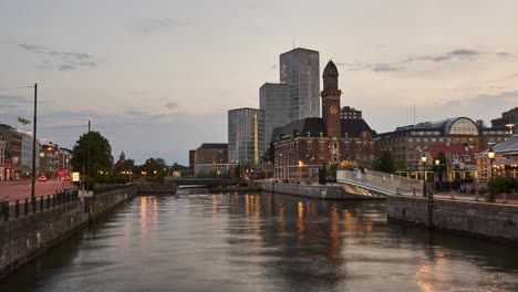 malmo summer evening timelapse showing the historic and modern cityscape of this swedish city