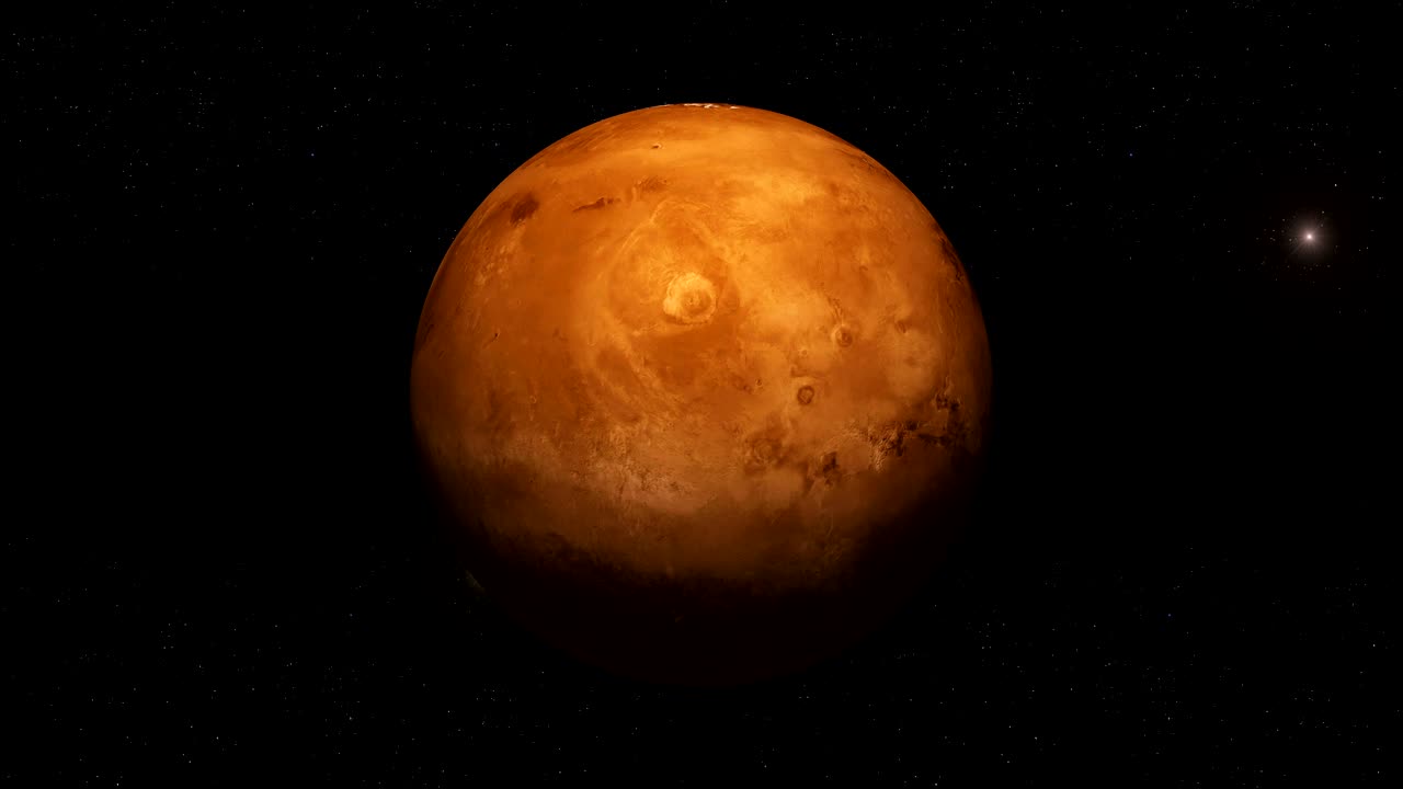 Mars planet rotating in its own orbit in the outer space. Loop