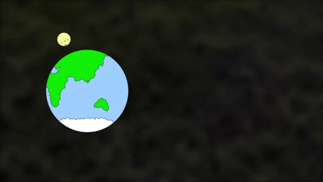 colorful animation of moon orbitting around the earth in flat cartoon style.