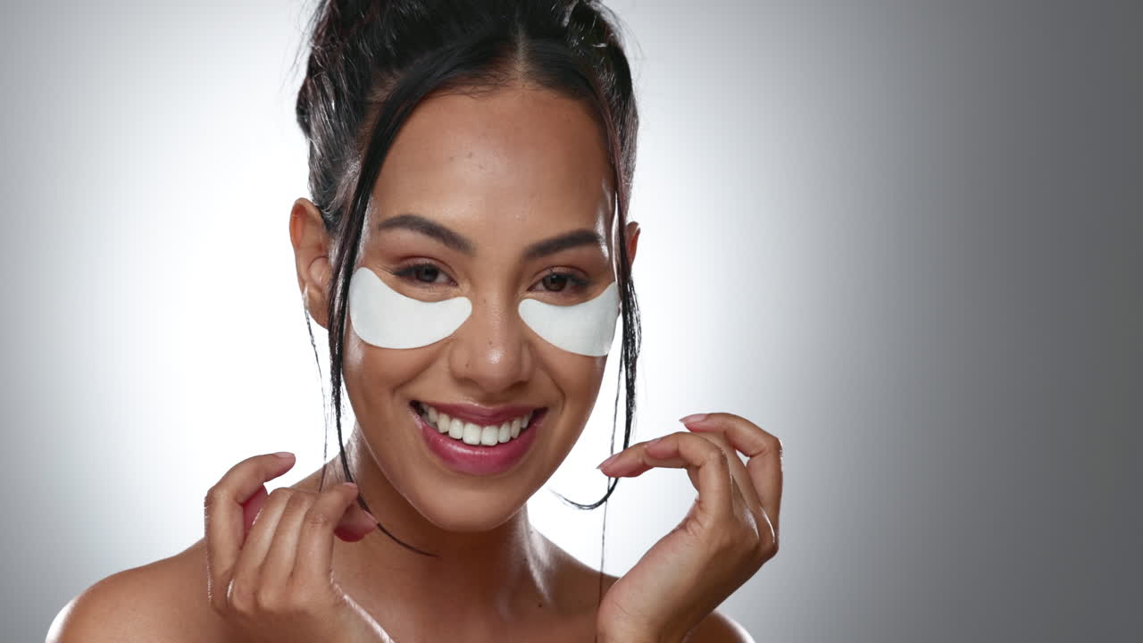 Woman, eye and patch for treatment in studio