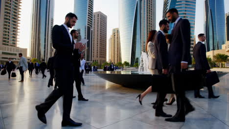business professionals commuting in a modern city