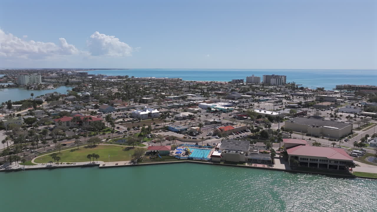 Aerial view of Saint Pete Beach Community Center and Michael J Horan Park in Saint Pete Beach Florida