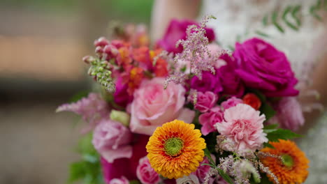 bright colorful flowers in bridal bouquet, 4k slow motion