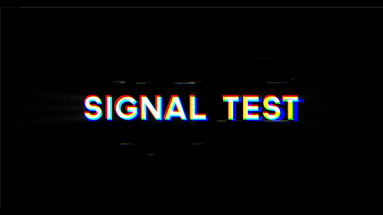 Animazione di testo con effetto glitch che visualizza "Test segnale"
