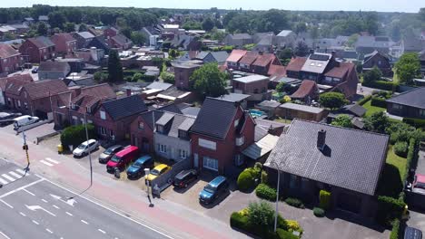 Aerial-tilt-view-above-residential-neighborhood-of-Mol-in-flanders,-Belgium