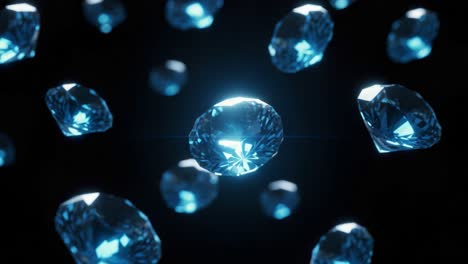 A Stunning Display of Shimmering Blue Diamonds Floating in a Dark Background, Capturing Light and Elegance with Their Brilliant Cut and Colorful Reflections