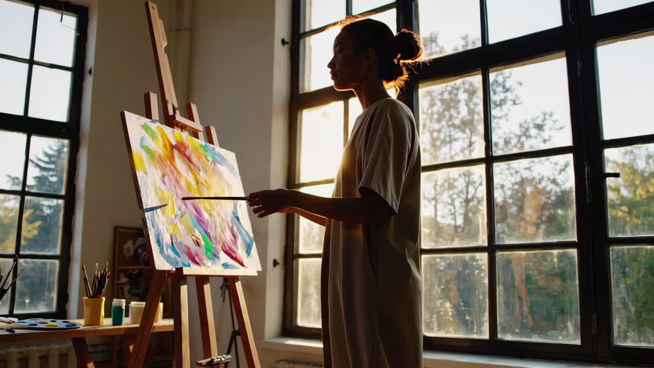 스튜디오 에서 그림 을 그리는 여자