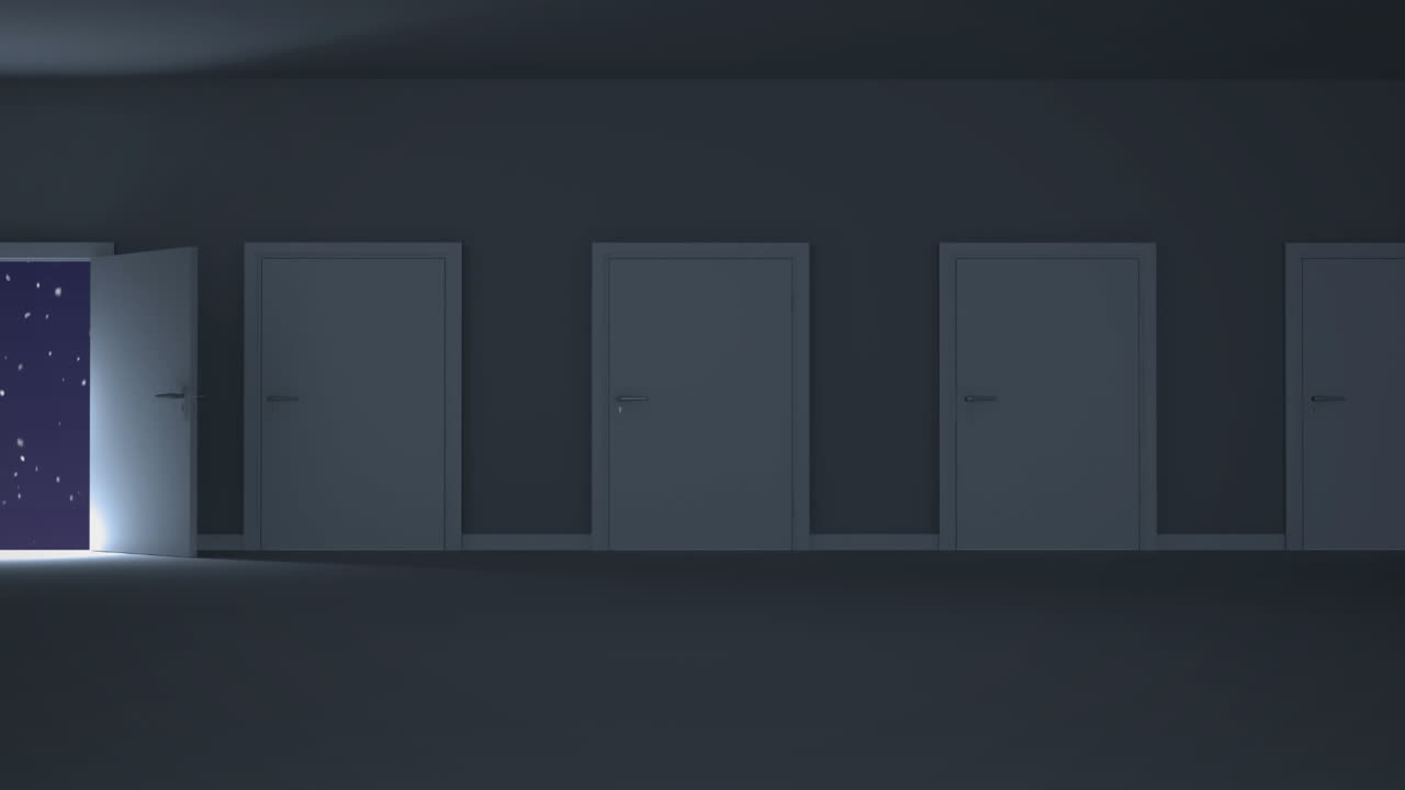 Animation of christmas snow falling over interior background