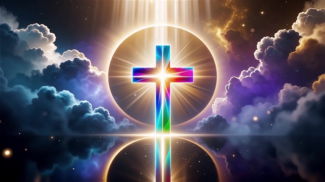 Croce Cristiana Luce Celestiale Sfondo per il Culto.