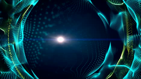 fondo abstracto de círculo de partículas de color azul oscuro y brillante con efecto de rayo de luz.