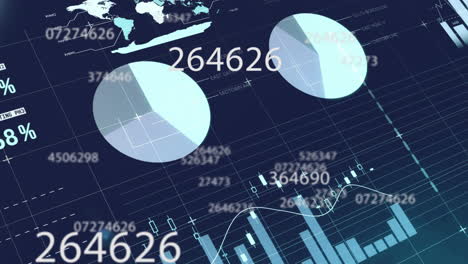 Animation-of-statistics-and-financial-data-processing-on-dark-background