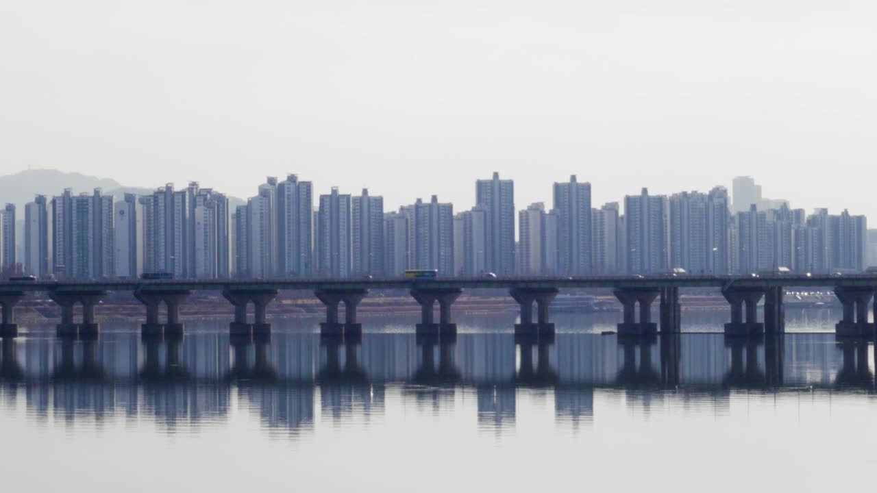 Jamsil Bridge with Apartments Buildings Looming in the Background in Seoul, South Korea